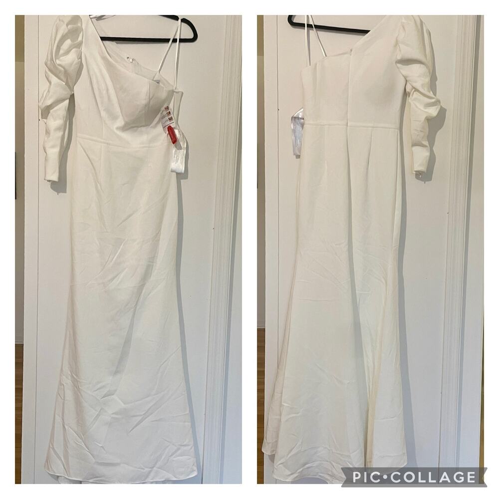 NWT Leena Mac Duggal Asymmetric One Shoulder Wedding Dress Gown Bridal 4 White - Picture 2 of 12